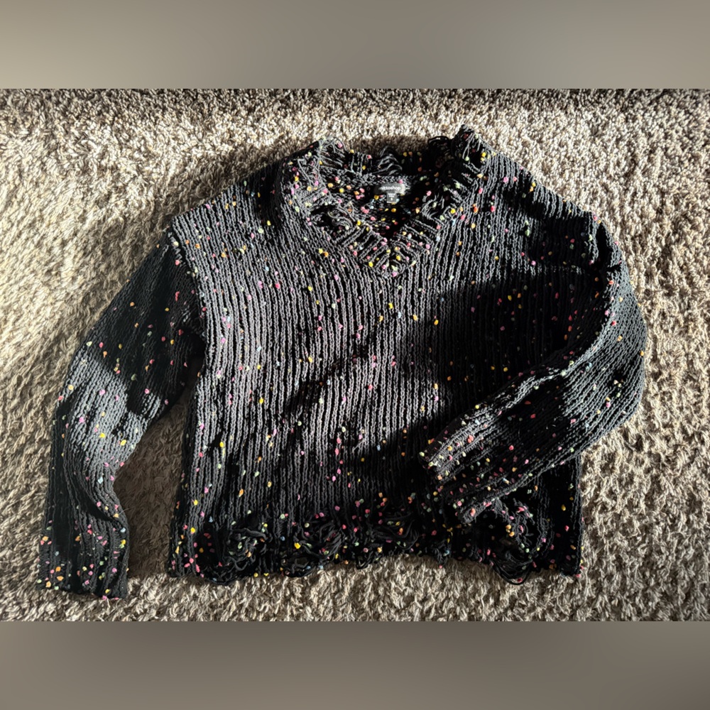 MittoShop Distressed Confetti Chenille Sweater